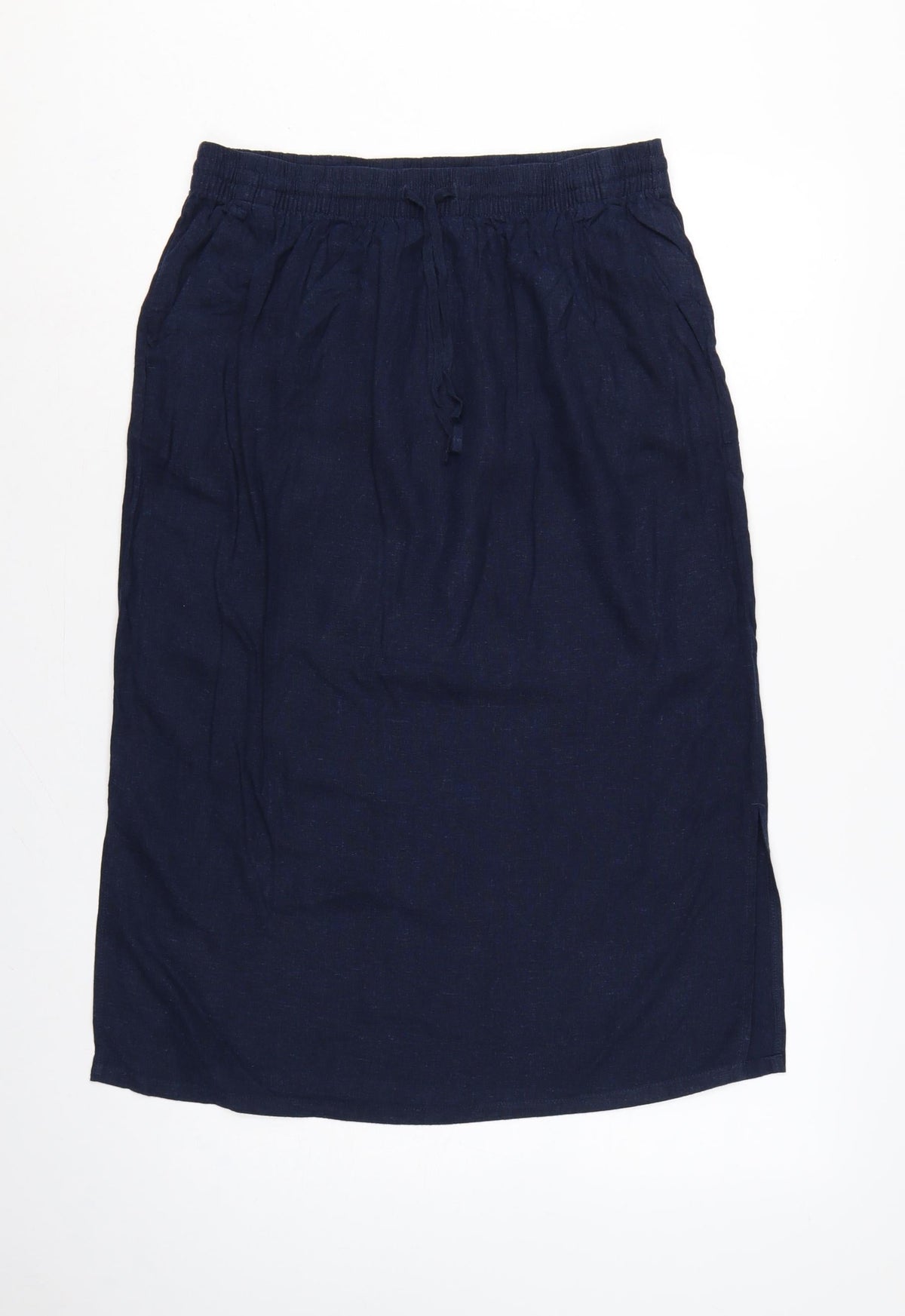 Marks & Spencer Women's Blue UK 12 Linen Blend Midi Straight Skirt