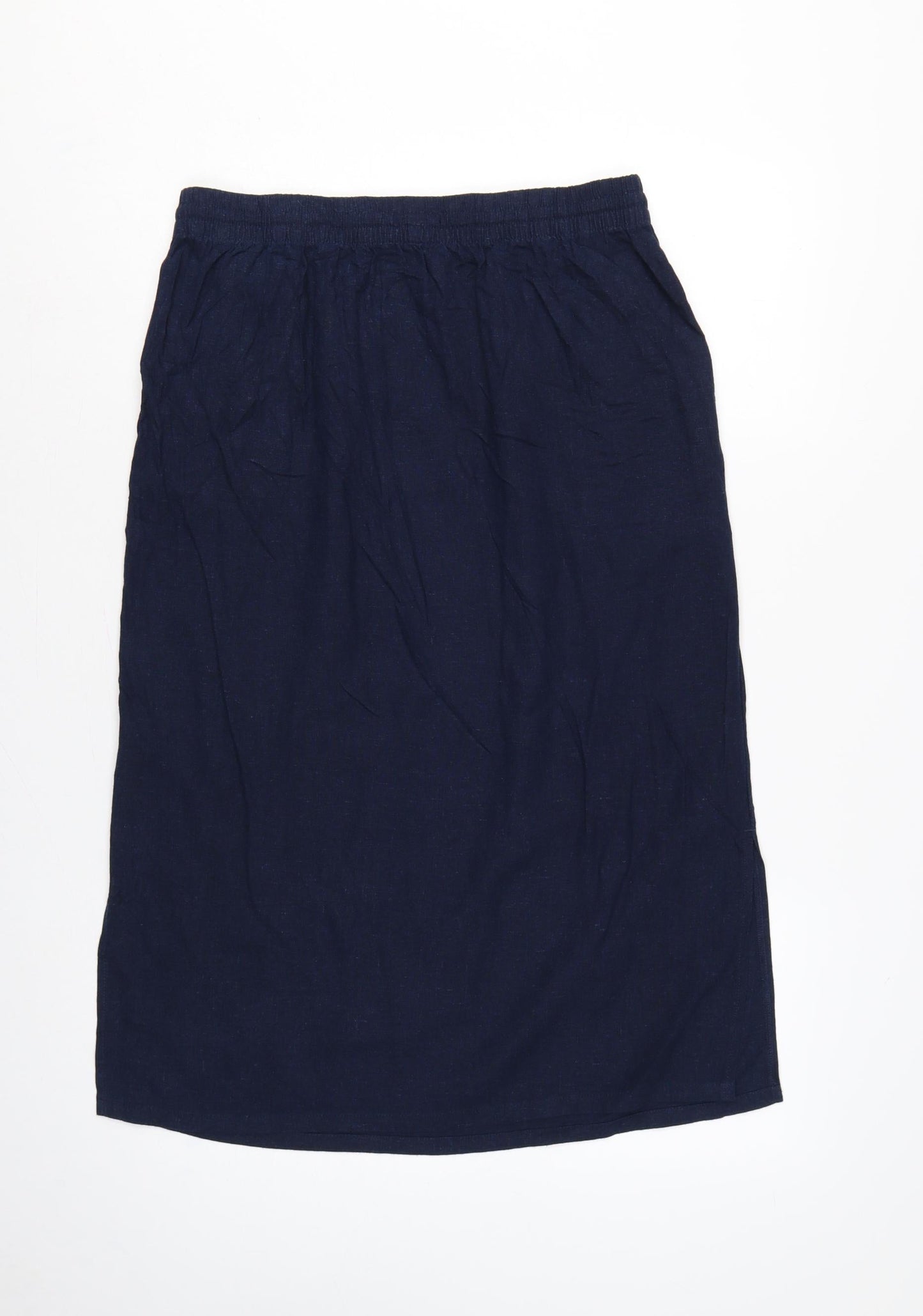 Marks & Spencer Women's Blue UK 12 Linen Blend Midi Straight Skirt