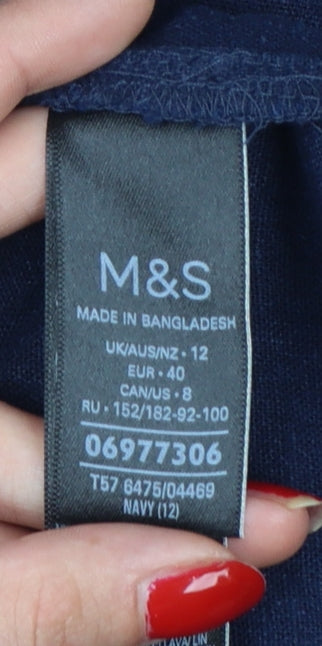 Marks & Spencer Women's Blue UK 12 Linen Blend Midi Straight Skirt