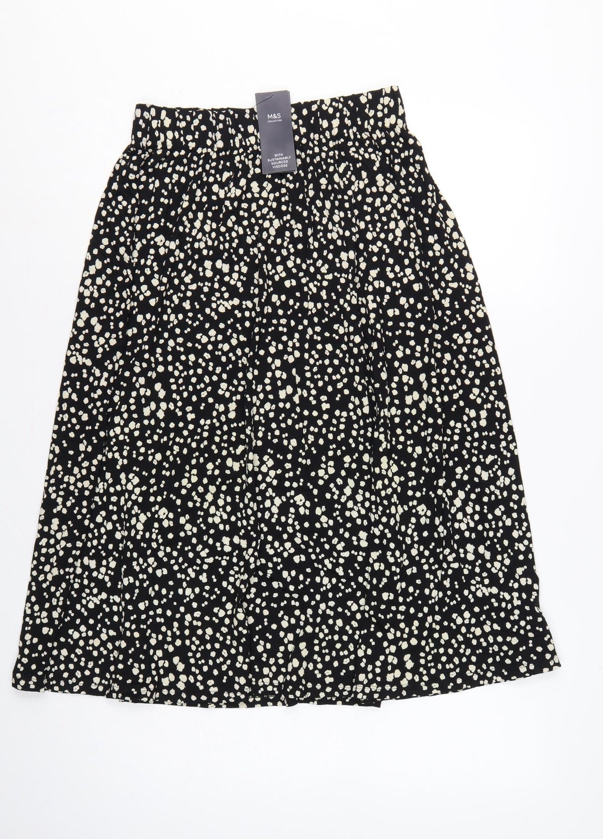 Marks & Spencer Women's Black UK 6 Leopard Print A-Line Midi Skirt