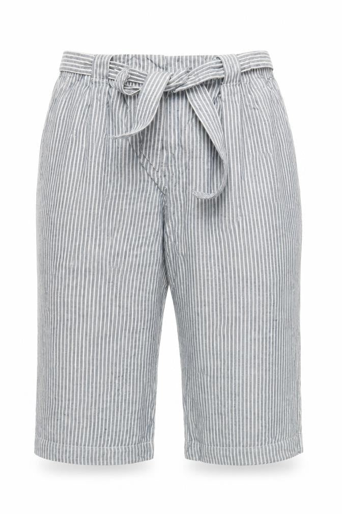 Marks & Spencer Women’s Blue Stripe Linen Blend Wide Leg Cropped Trousers UK 20
