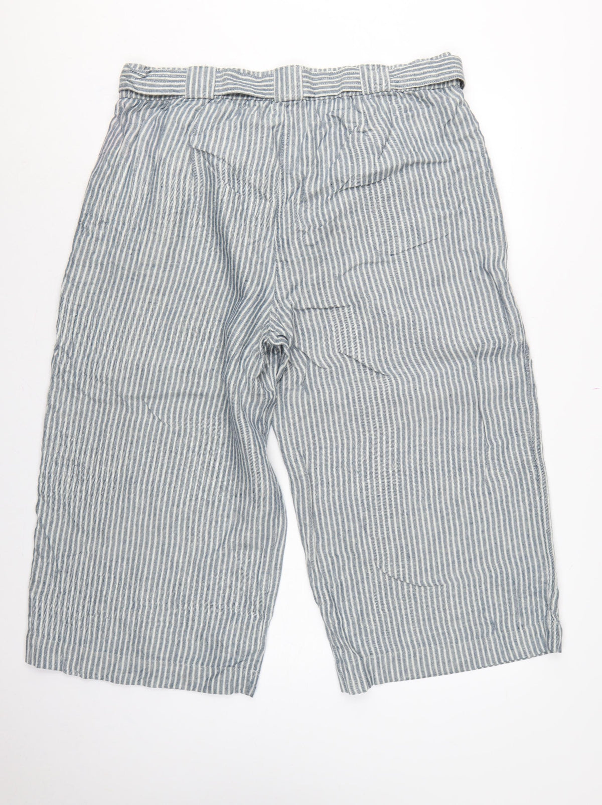 Marks & Spencer Women’s Blue Stripe Linen Blend Wide Leg Cropped Trousers UK 20