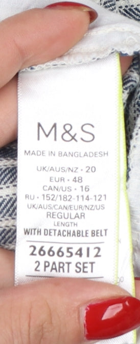 Marks & Spencer Women’s Blue Stripe Linen Blend Wide Leg Cropped Trousers UK 20