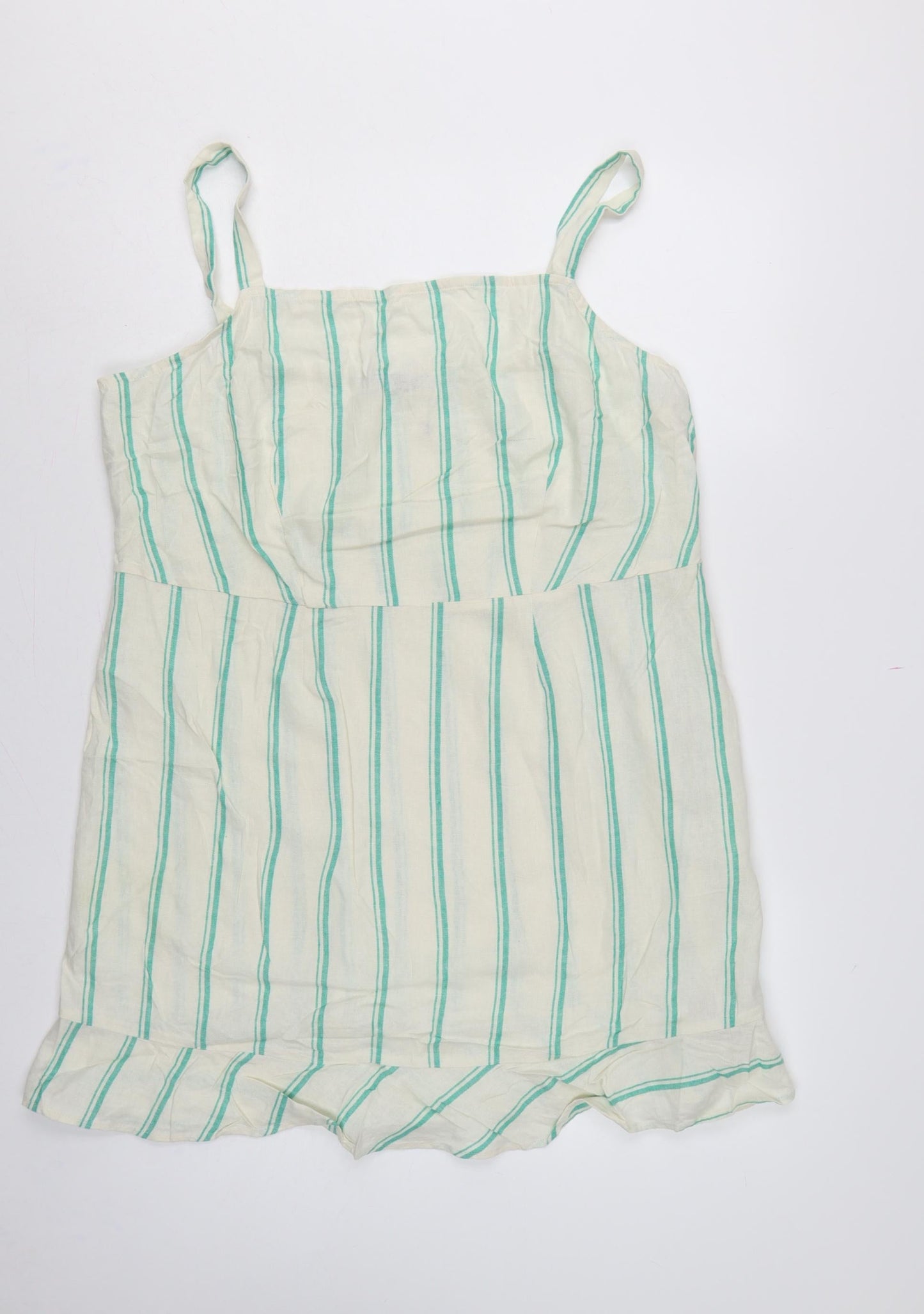 Marks & Spencer Women Beige Green Stripe Size 18 Shift Linen Dress