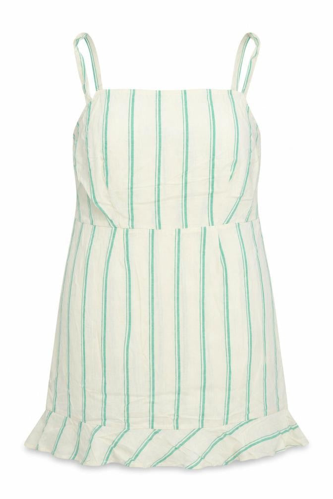 Marks & Spencer Women Beige Green Stripe Size 18 Shift Linen Dress