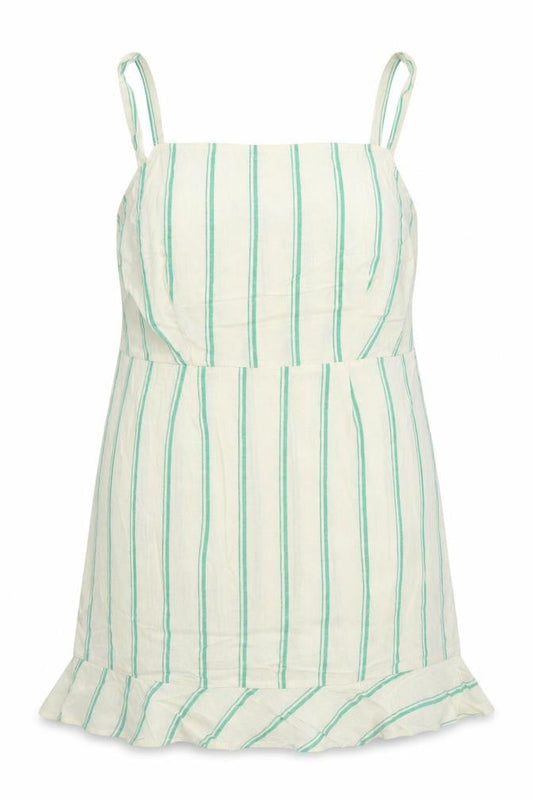 Marks & Spencer Women Beige Green Stripe Size 18 Shift Linen Dress