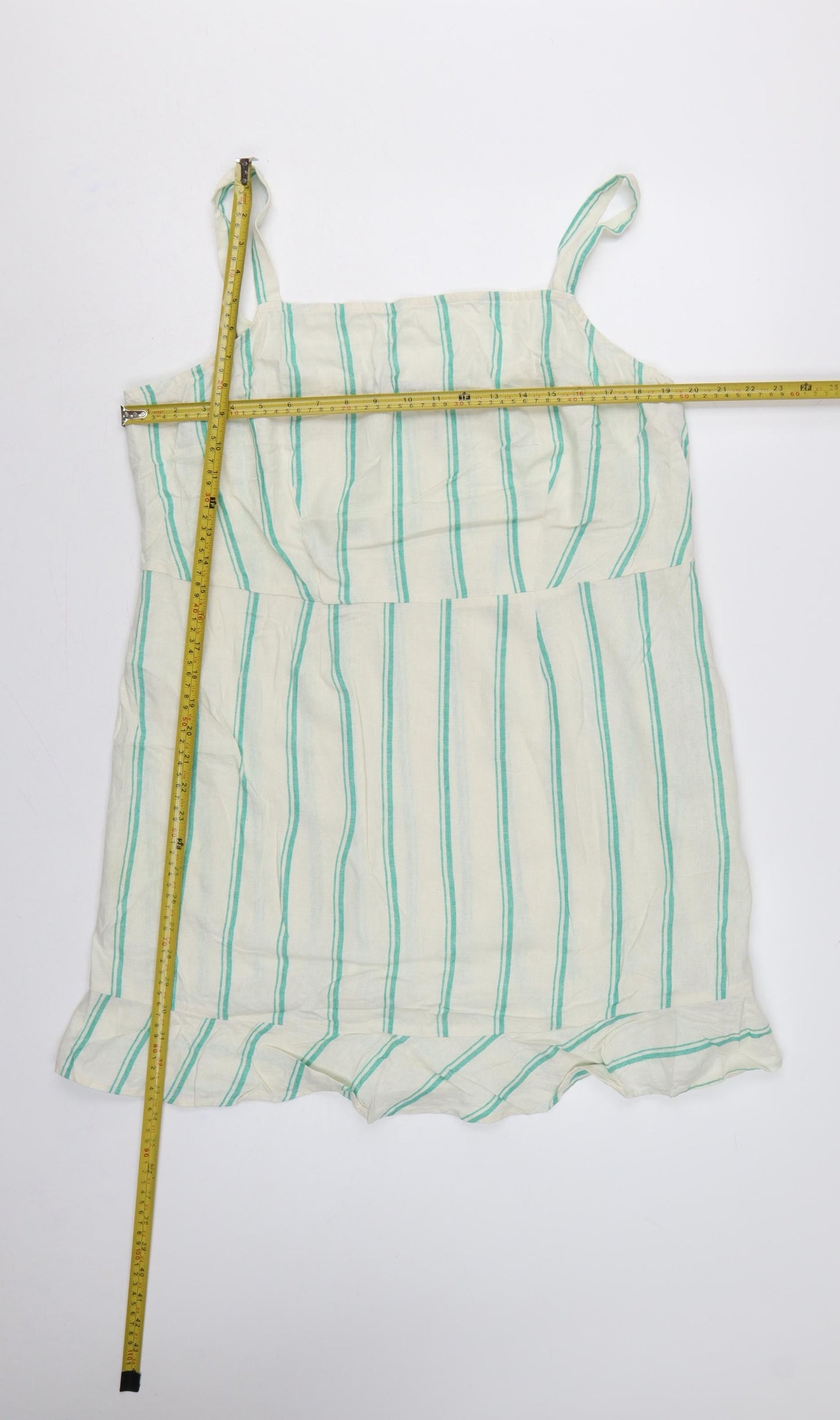 Marks & Spencer Women Beige Green Stripe Size 18 Shift Linen Dress