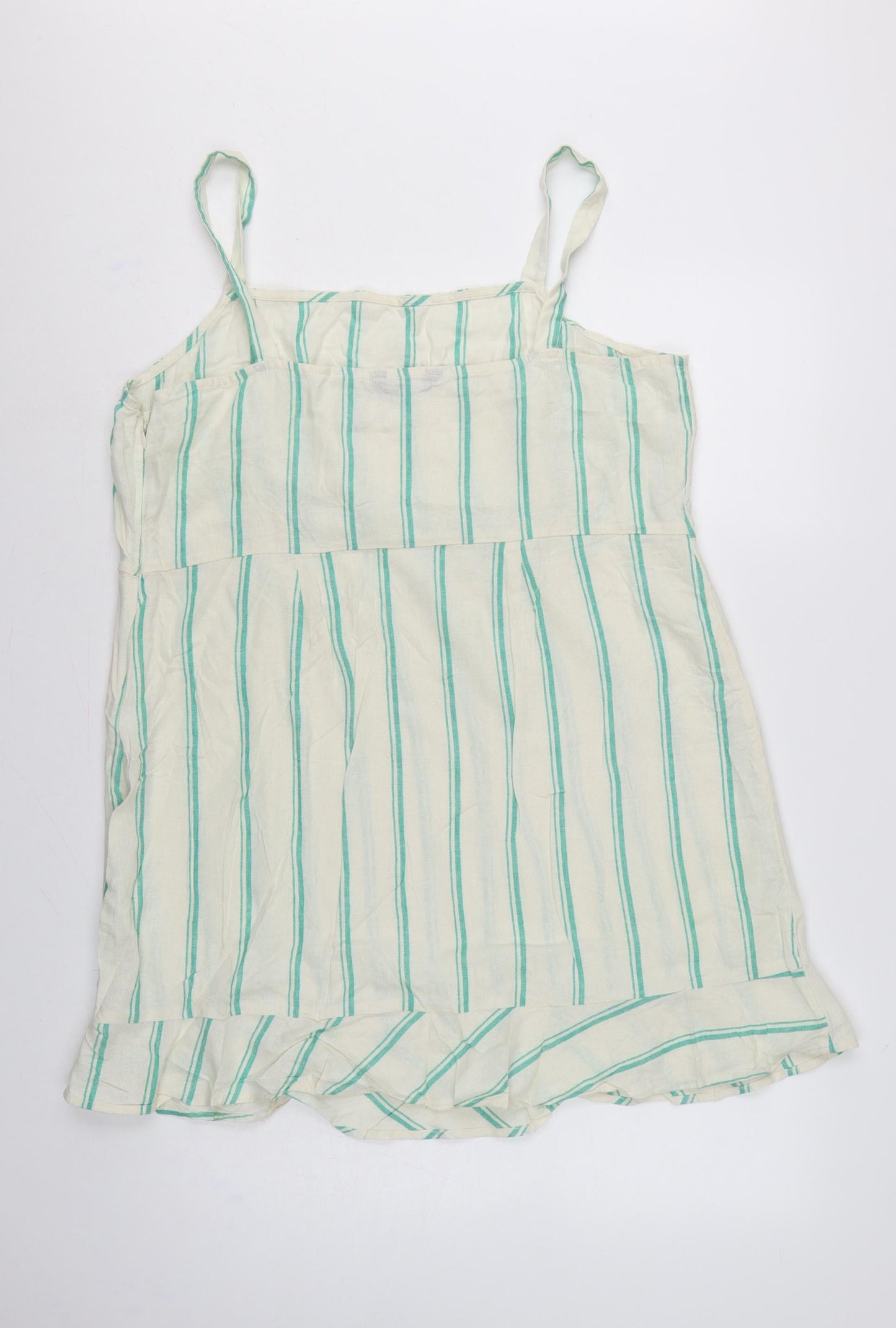 Marks & Spencer Women Beige Green Stripe Size 18 Shift Linen Dress