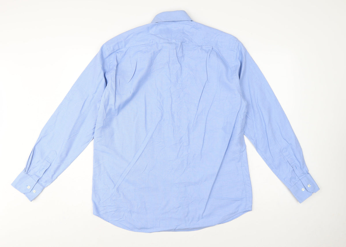 Thomas Nash Men Blue 16 41cm Pure Cotton Gingham Formal Shirt