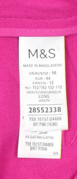 Marks & Spencer Women Pink UK 16 Long Tailored Tapered Dress Trousers