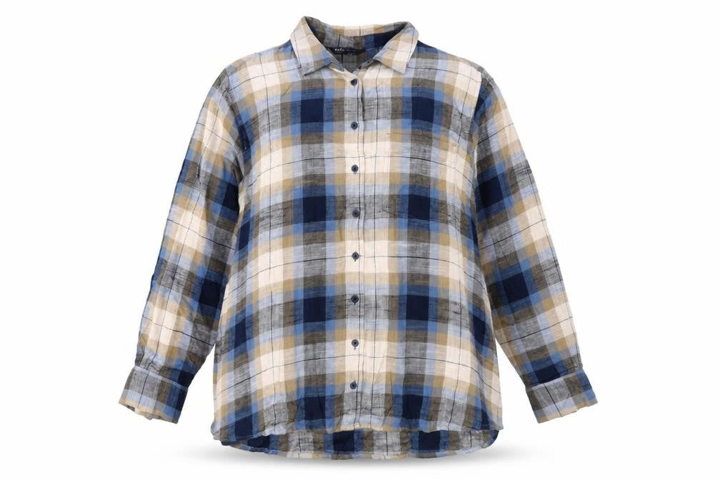 Marks & Spencer Women’s Blue Plaid Cotton Basic Button-Up Shirt UK 16