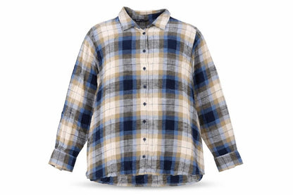 Marks & Spencer Women’s Blue Plaid Cotton Basic Button-Up Shirt UK 16