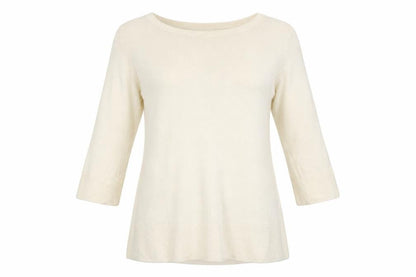 H&M Women’s Ivory Knit Tunic Jumper UK 14 Bell Sleeve Round Neck