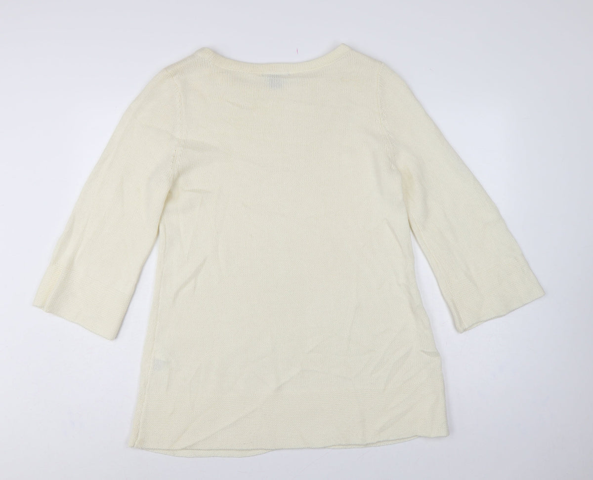 H&M Women’s Ivory Knit Tunic Jumper UK 14 Bell Sleeve Round Neck