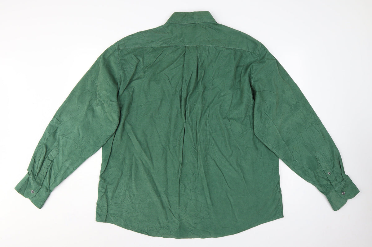 Marks & Spencer Men Green XL Corduroy Long Sleeve Button-Up Shirt