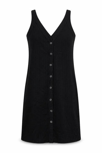 H&M LOGG Women Black UK 14 Ribbed Button Front V-Neck Tank Dress