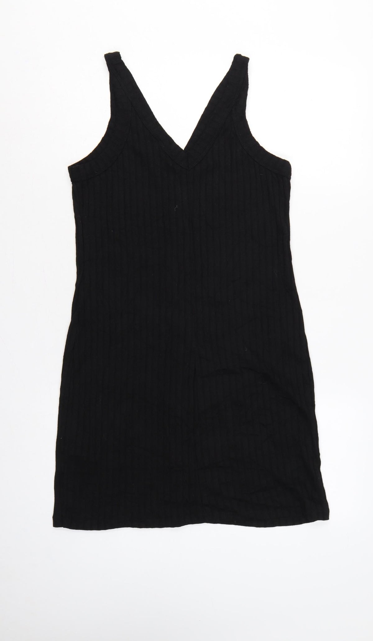 H&M LOGG Women Black UK 14 Ribbed Button Front V-Neck Tank Dress