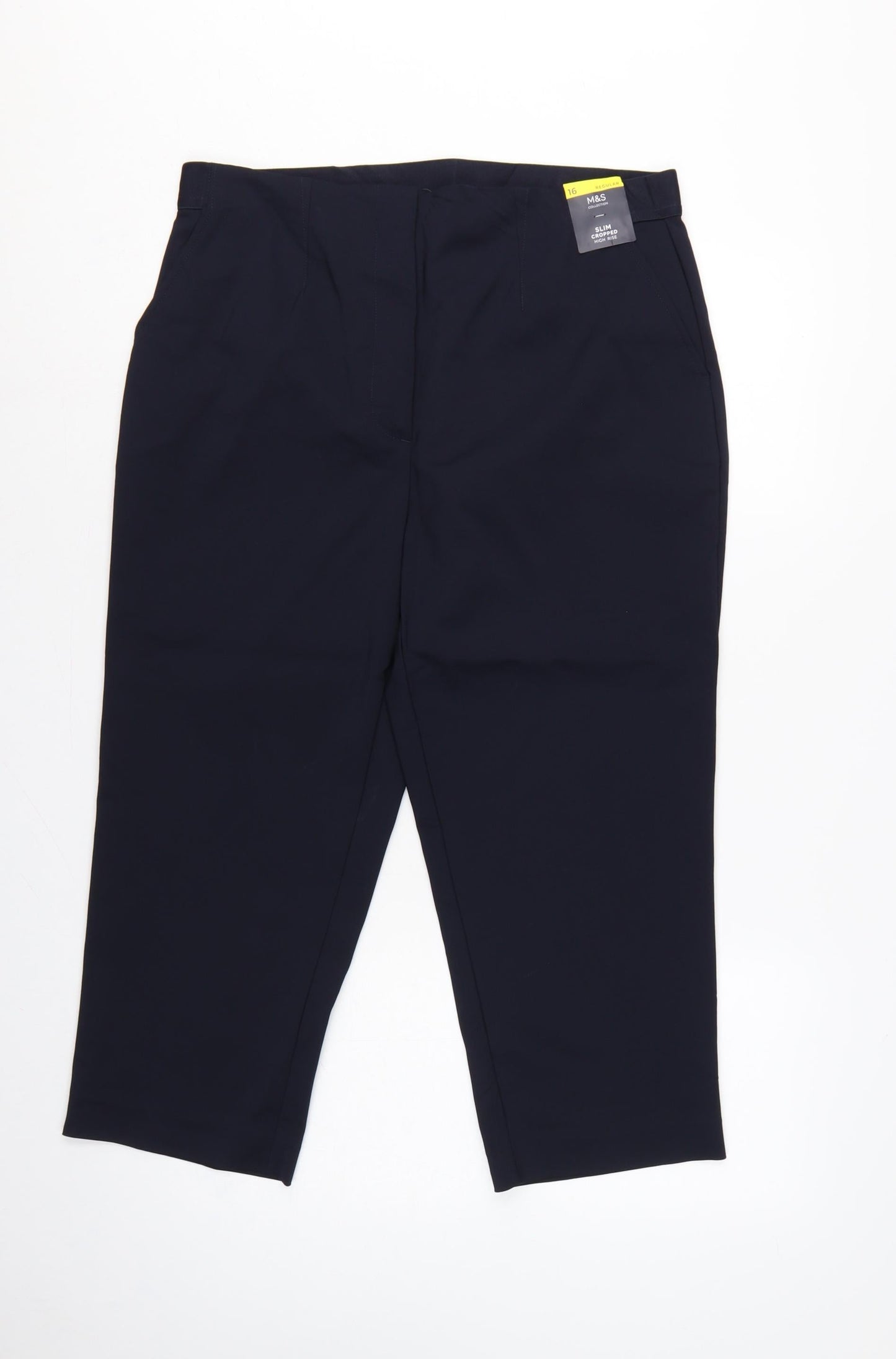 Marks & Spencer Women’s Navy Blue Size 16 Slim Cropped High Rise Trousers