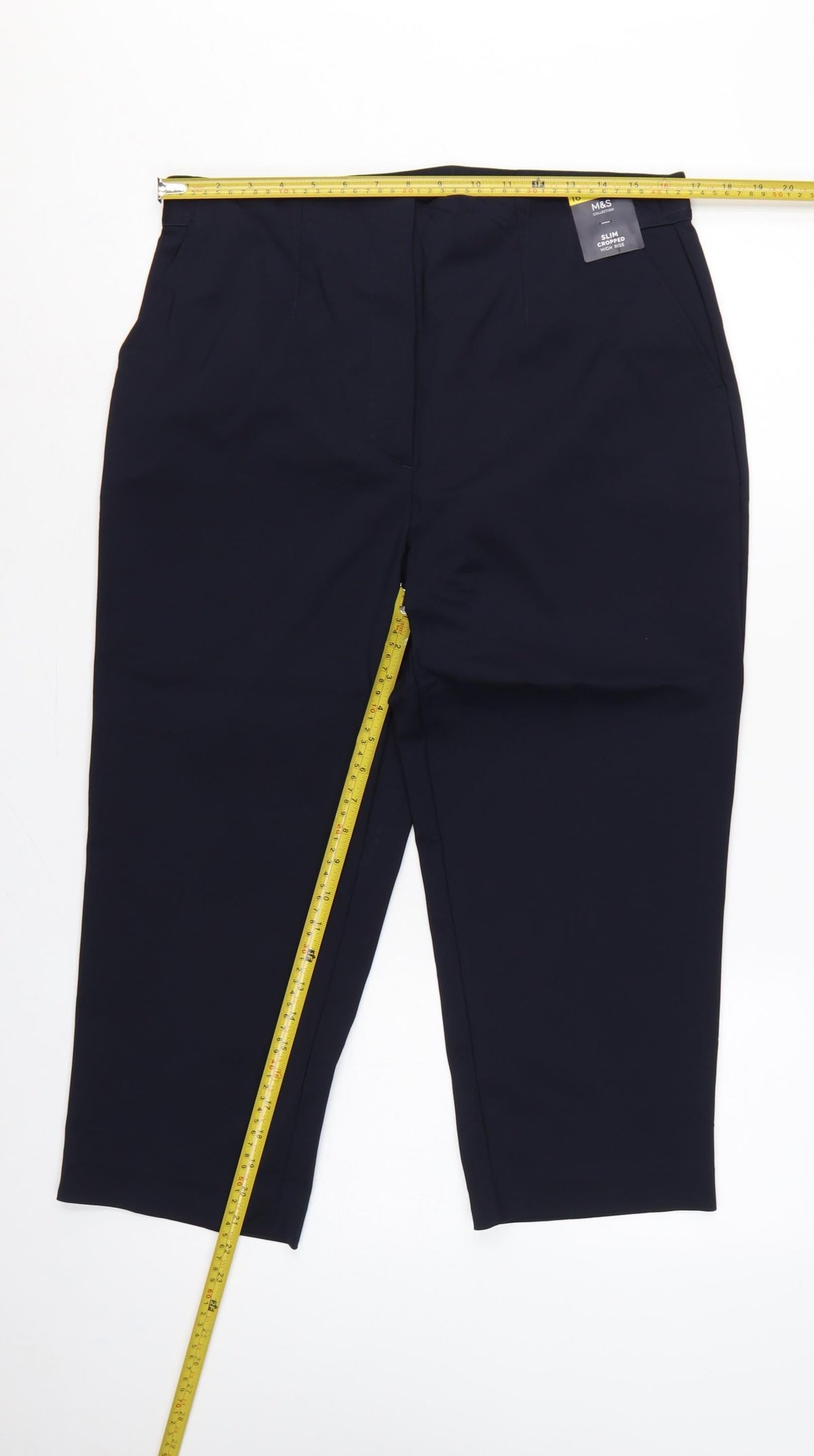 Marks & Spencer Women’s Navy Blue Size 16 Slim Cropped High Rise Trousers