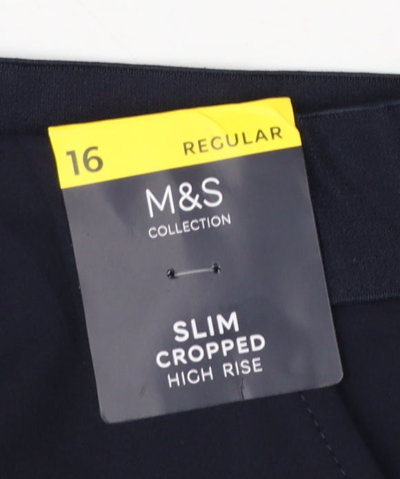 Marks & Spencer Women’s Navy Blue Size 16 Slim Cropped High Rise Trousers