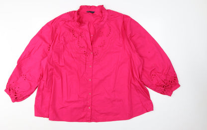 Marks & Spencer Women Pink UK 24 Embroidered Ruffle Button-Up Blouse