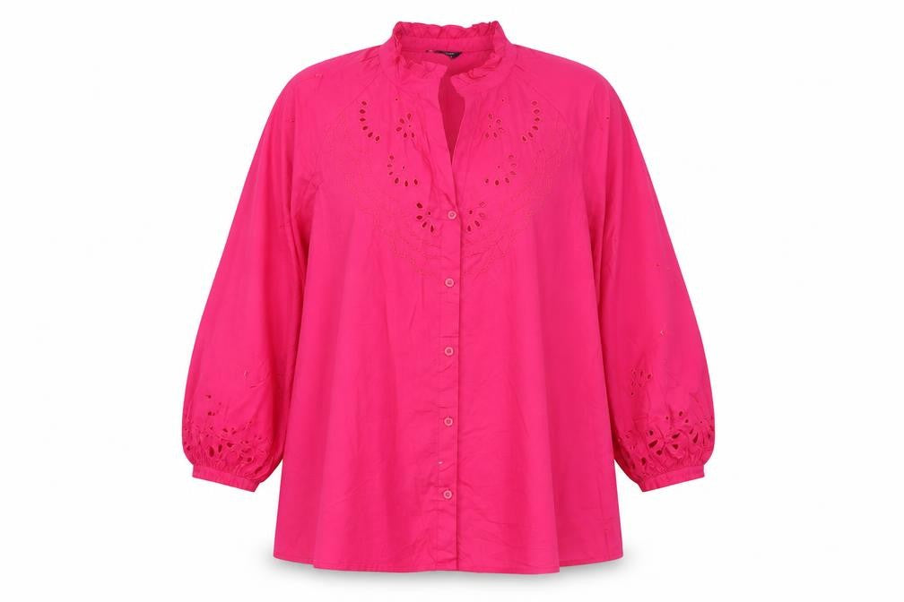 Marks & Spencer Women Pink UK 24 Embroidered Ruffle Button-Up Blouse