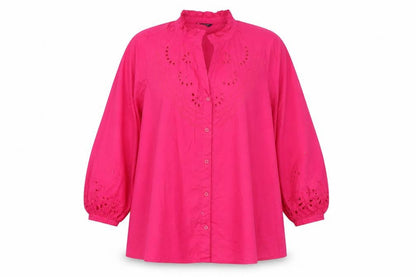 Marks & Spencer Women Pink UK 24 Embroidered Ruffle Button-Up Blouse