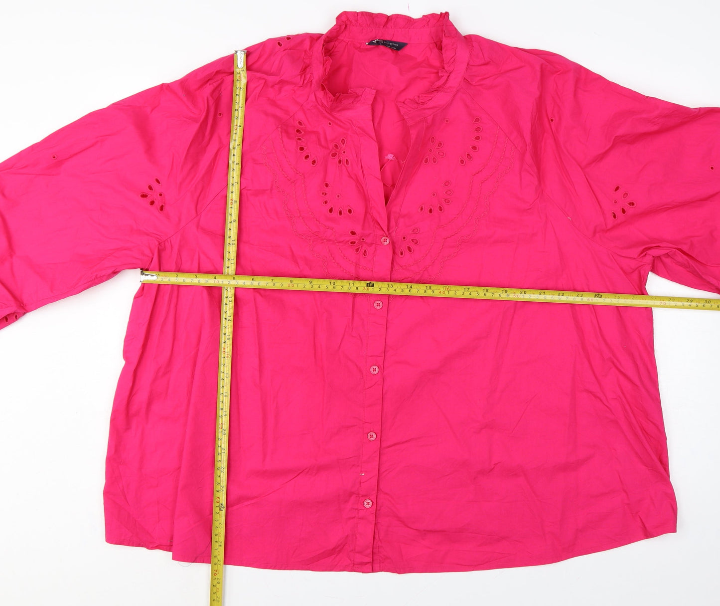 Marks & Spencer Women Pink UK 24 Embroidered Ruffle Button-Up Blouse
