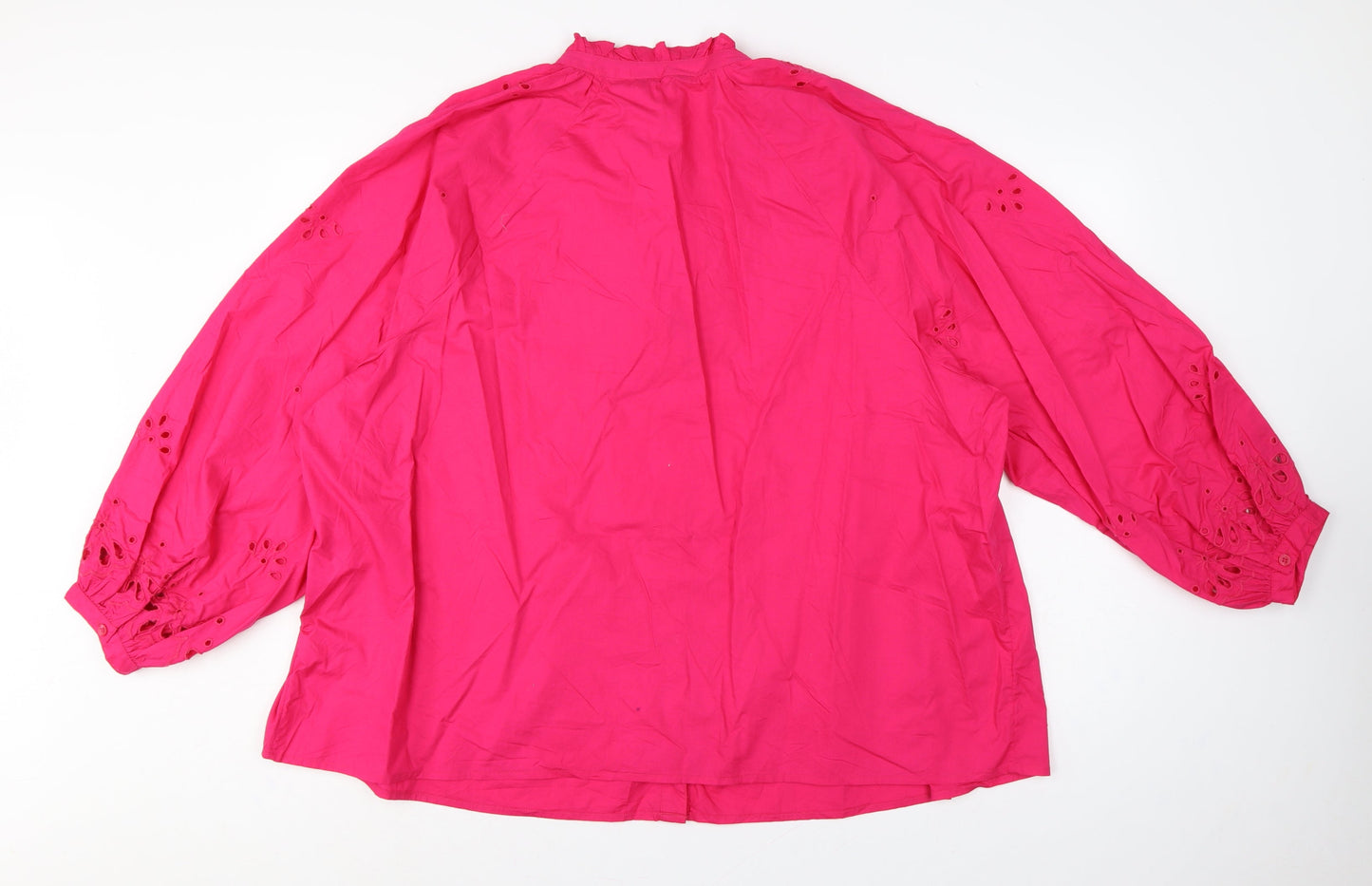 Marks & Spencer Women Pink UK 24 Embroidered Ruffle Button-Up Blouse