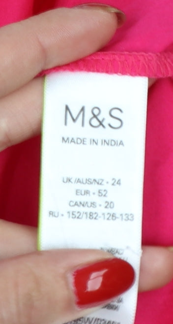 Marks & Spencer Women Pink UK 24 Embroidered Ruffle Button-Up Blouse