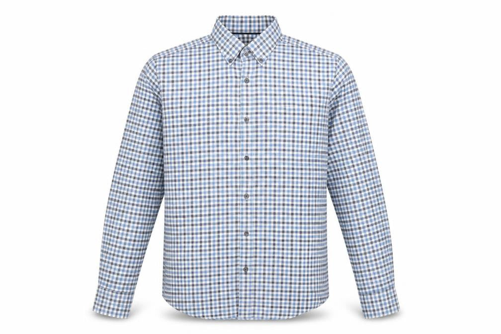 John Lewis Men Blue White Check Cotton Oxford Button-Up Shirt M
