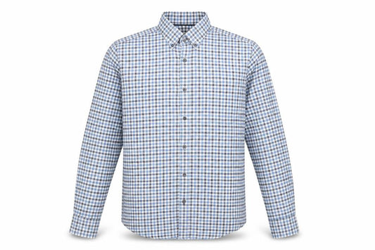 John Lewis Men Blue White Check Cotton Oxford Button-Up Shirt M