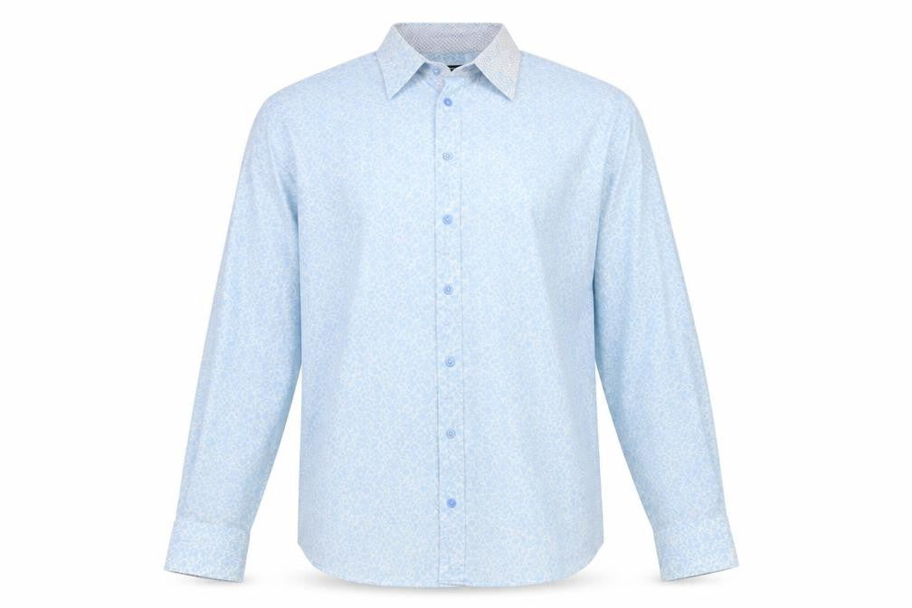 Jeff Banks Men Light Blue 17.5 Floral Cotton Long Sleeve Button-Up Shirt