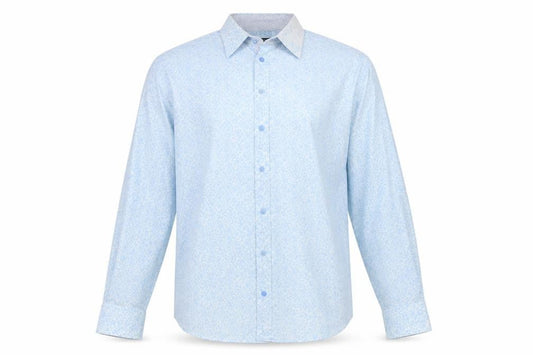 Jeff Banks Men Light Blue 17.5 Floral Cotton Long Sleeve Button-Up Shirt