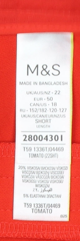 Marks & Spencer Womens Red Size 22 Straight High Rise Trousers
