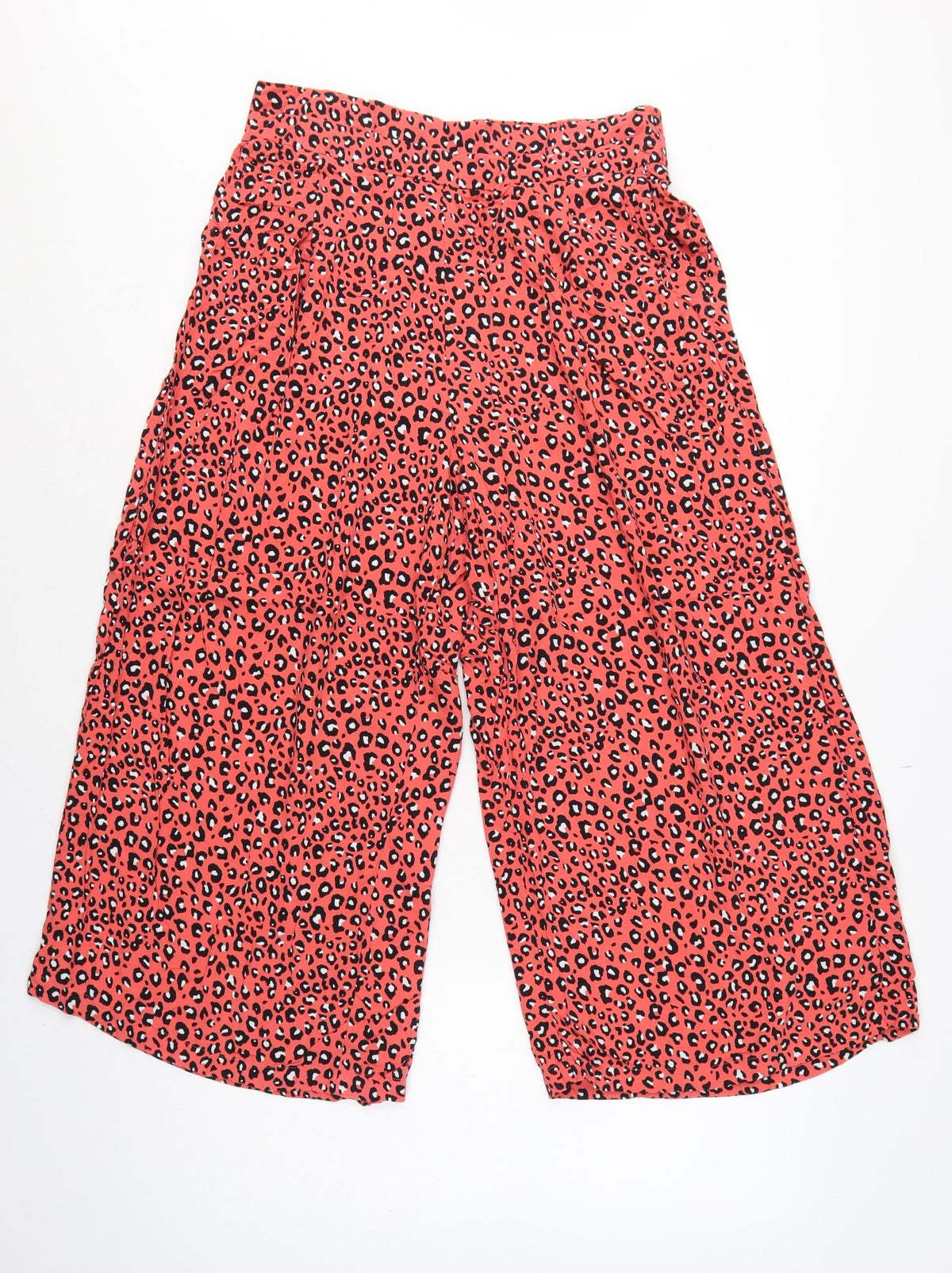 Marks & Spencer Women Orange Leopard Print Wide-Leg Trousers UK 12