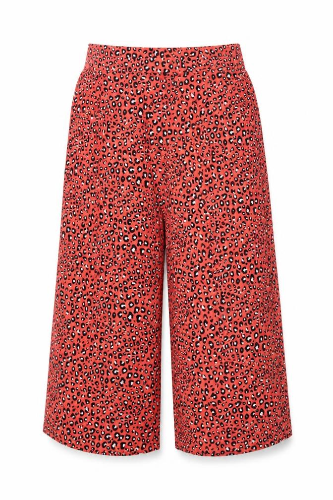 Marks & Spencer Women Orange Leopard Print Wide-Leg Trousers UK 12