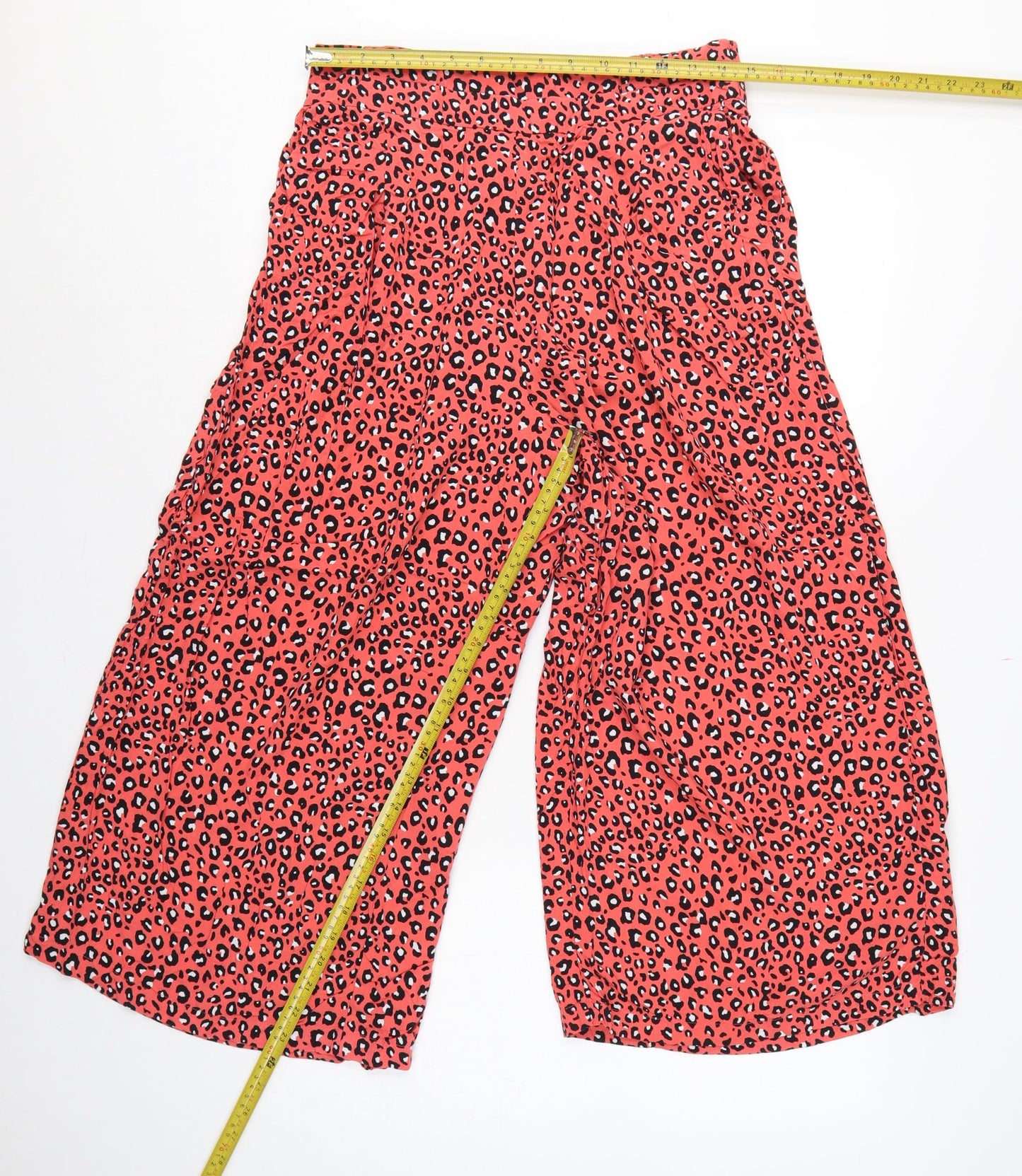 Marks & Spencer Women Orange Leopard Print Wide-Leg Trousers UK 12