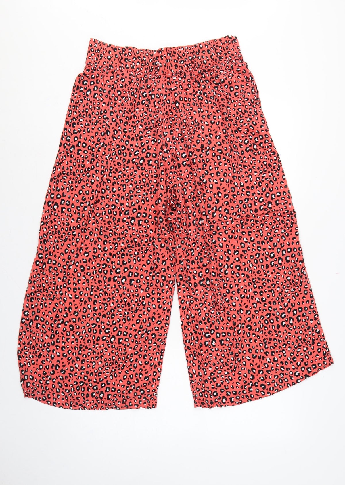 Marks & Spencer Women Orange Leopard Print Wide-Leg Trousers UK 12