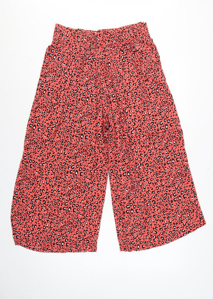 Marks & Spencer Women Orange Leopard Print Wide-Leg Trousers UK 12
