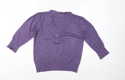Marks & Spencer Women Purple UK 12 Henley V-Neck Ruffle Knit Jumper