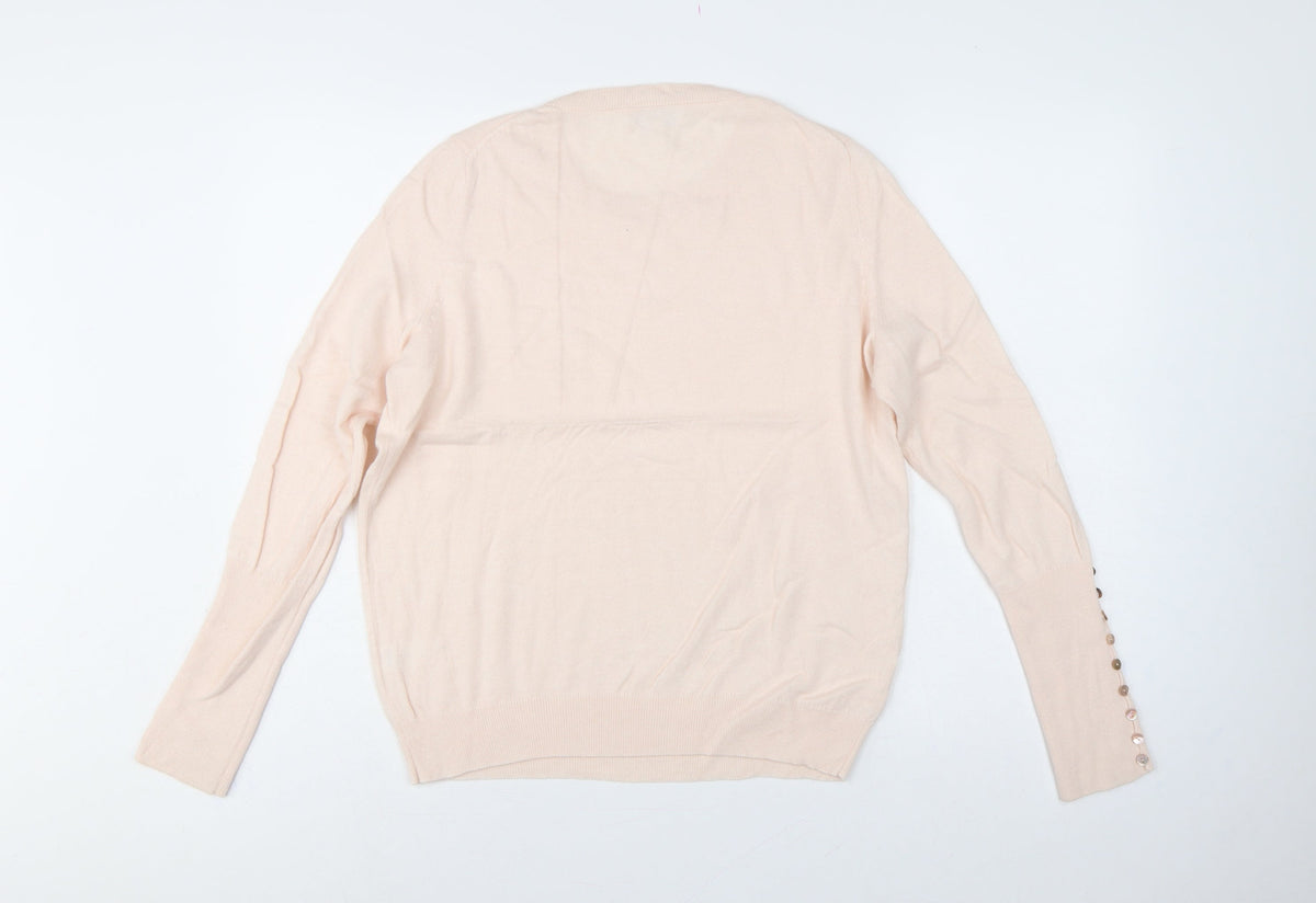 White Label The White Company Women Pink UK 12 Crew Neck Wool Jumper