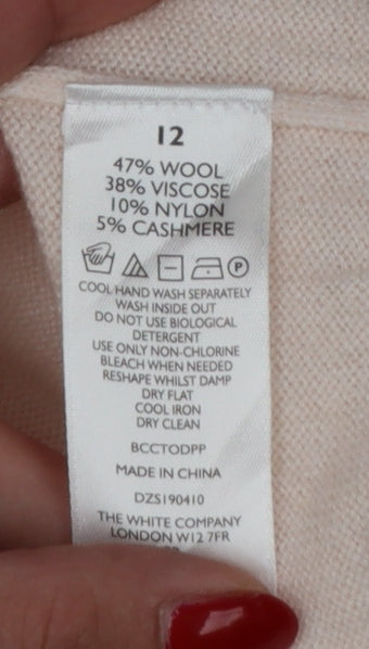The White Company Women Pink UK 12 Crew Neck Wool Jumper