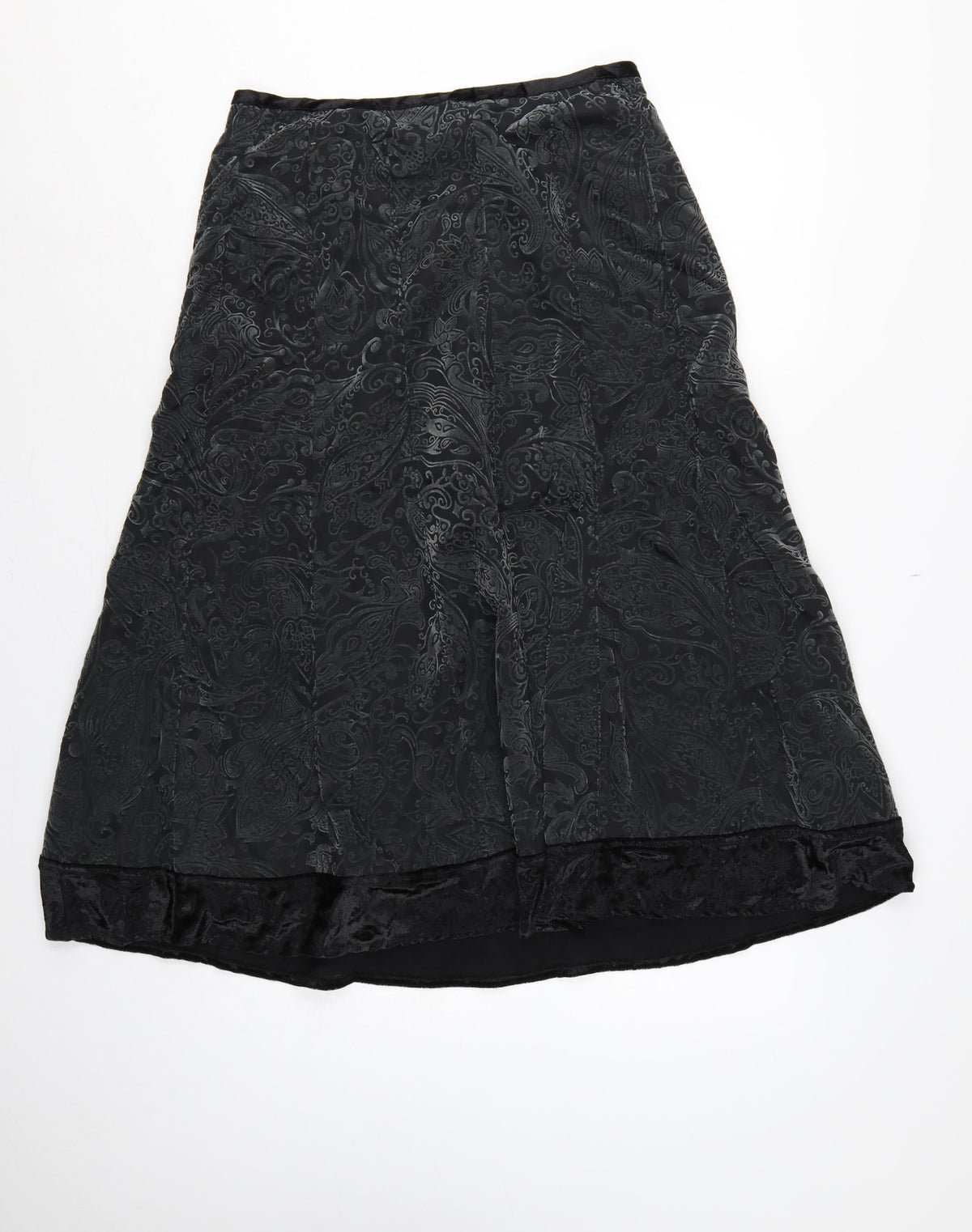 Per Una Women’s Black Paisley Velvet A-Line Knee Length Skirt UK 12