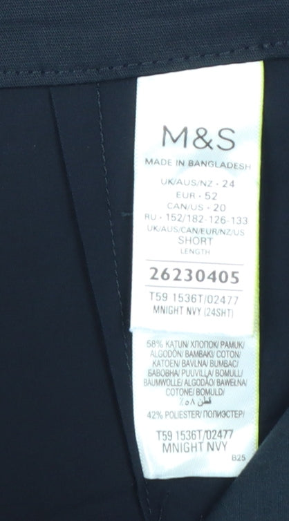 Marks & Spencer Women’s Navy Blue UK 24 Short Tapered Tailored Trousers