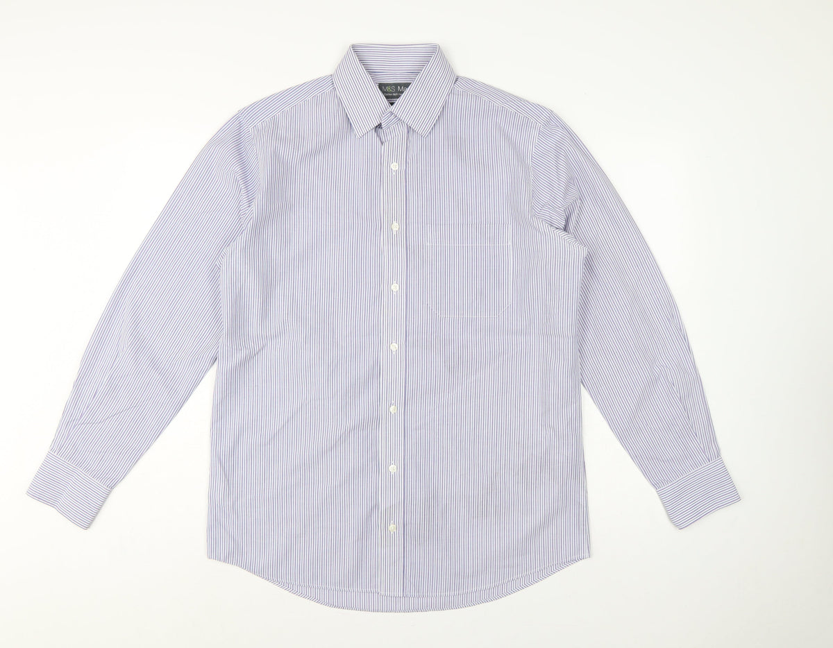 Marks & Spencer Men Purple Stripe Regular Fit 15.5 Non-Iron Shirt