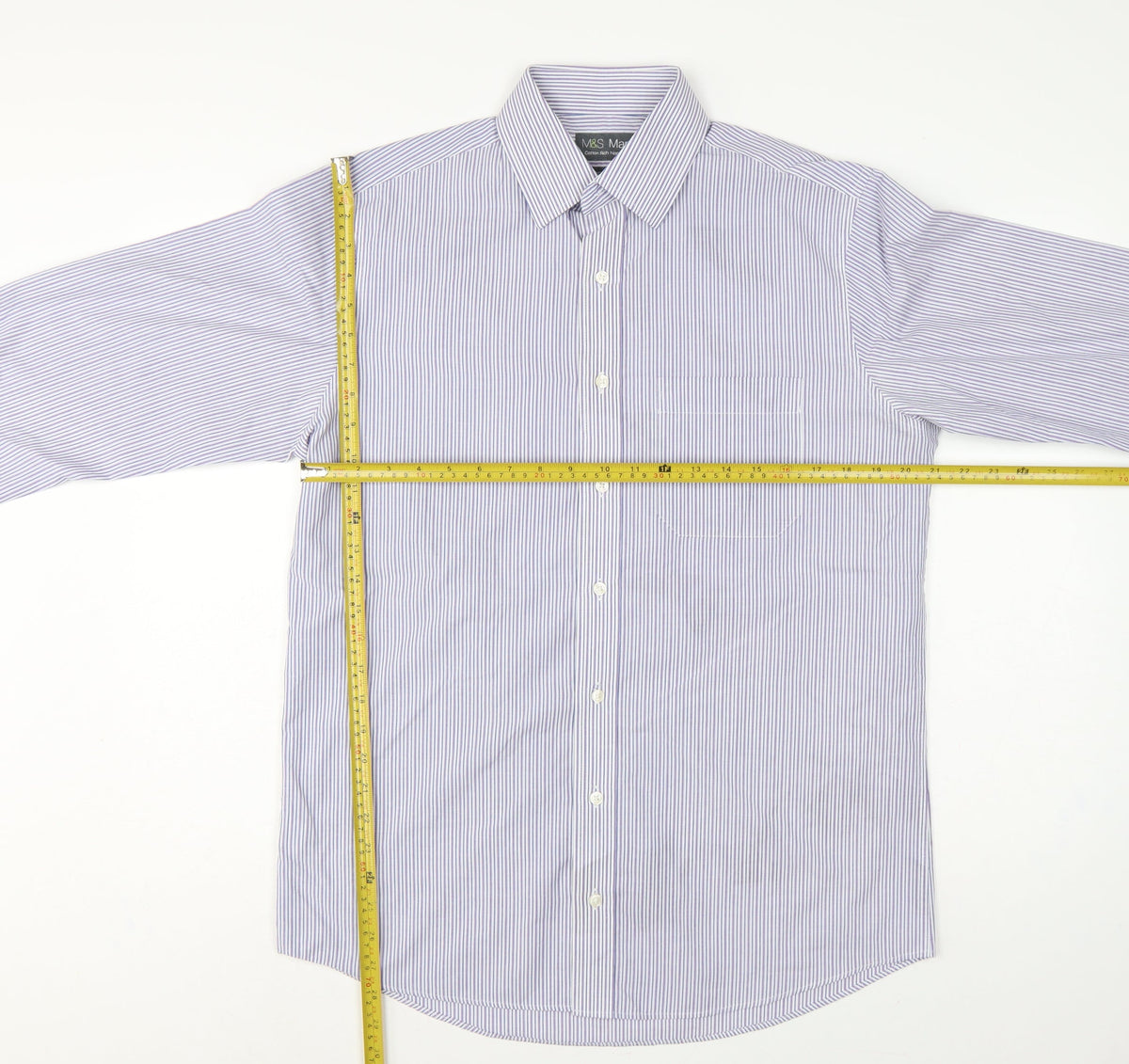Marks & Spencer Men Purple Stripe Regular Fit 15.5 Non-Iron Shirt