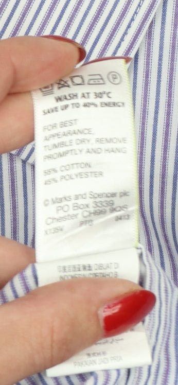 Marks & Spencer Men Purple Stripe Regular Fit 15.5 Non-Iron Shirt