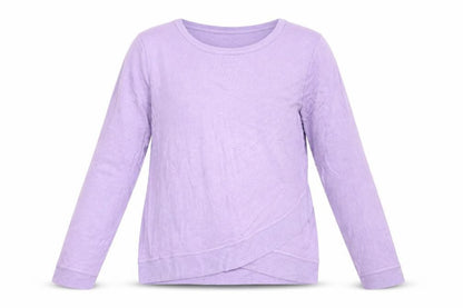 Front view of Lands' End girls’ purple 12-13 years long sleeve pullover jersey top