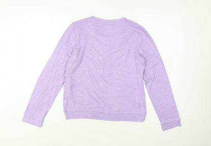 Close-up detail of Lands' End girls’ purple 12-13 years long sleeve pullover jersey top